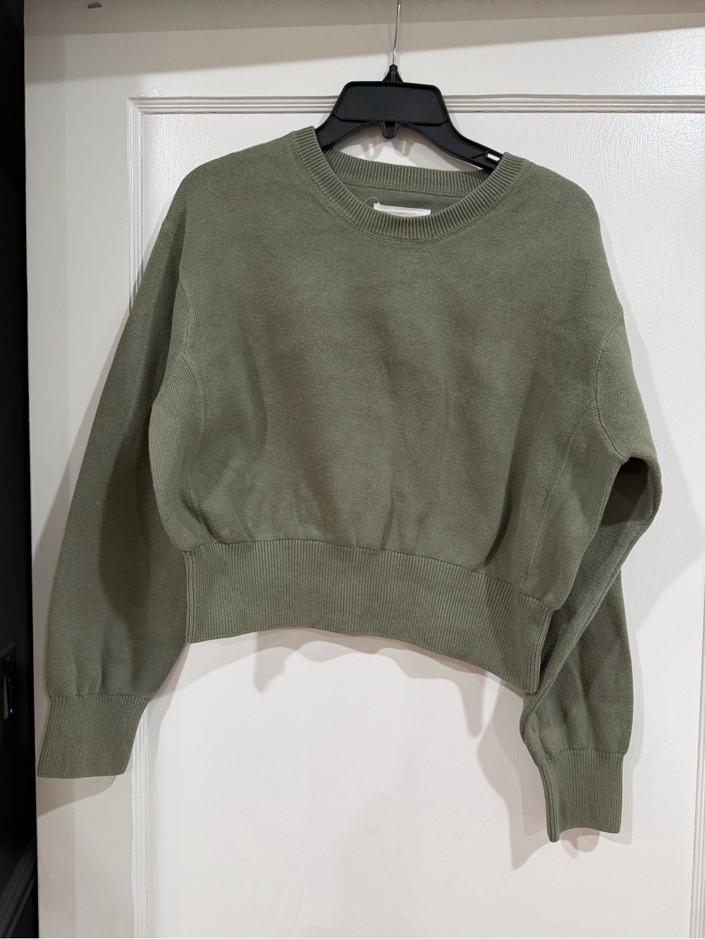 aerie Olive Cropped Crewneck Sweater
